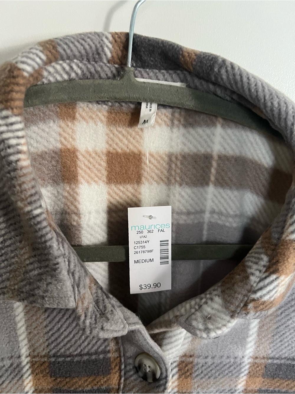 Maurices Fall Taupe Gray Plaid Flannel Button Down Shirt Harvest Autumn Style - Picture 5 of 6